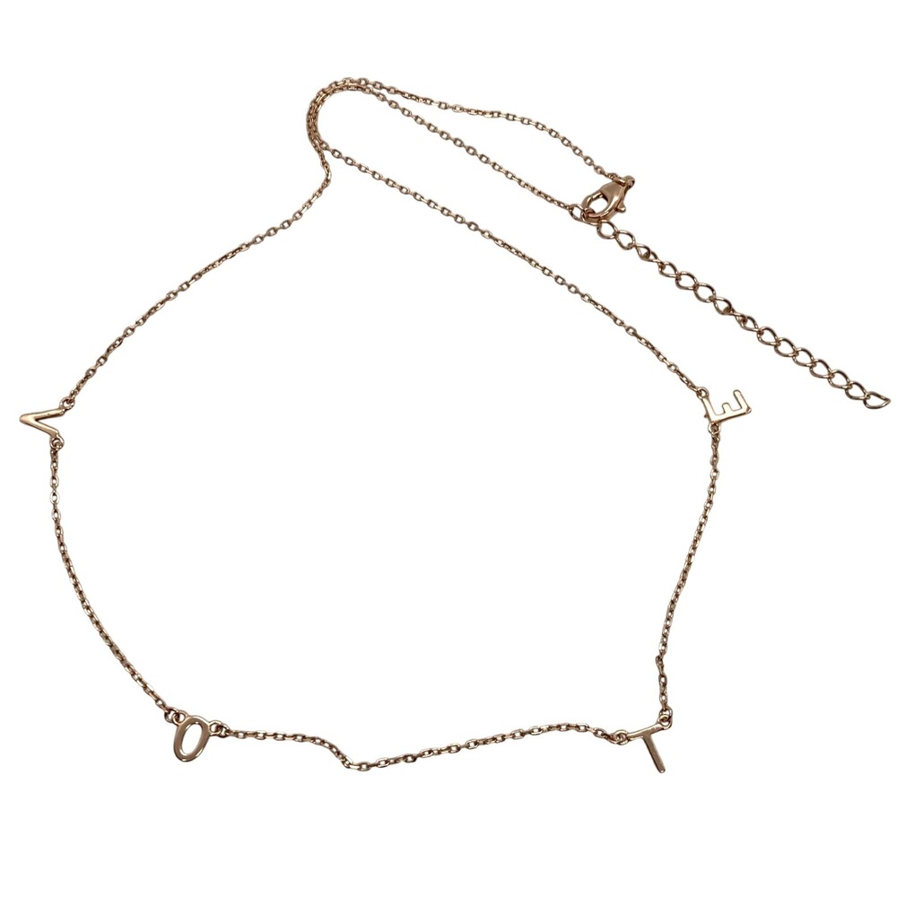 BS 925 "VOTE" Floating Letter 16'' - 18'' Necklace Rose Gold Plated Silver 1.8g